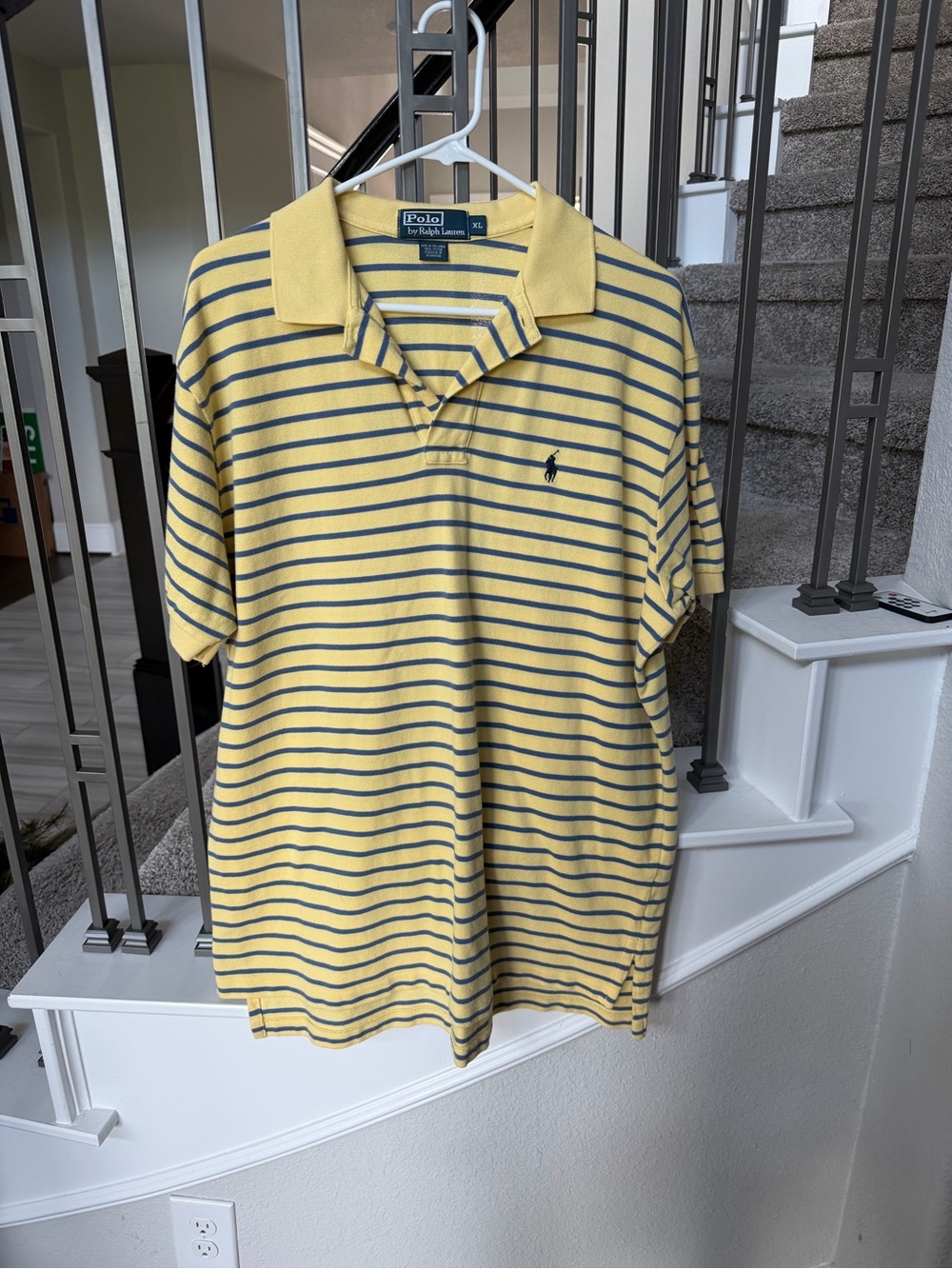 Polo by Ralph Lauren Yellow and Navy Striped Polo - XL